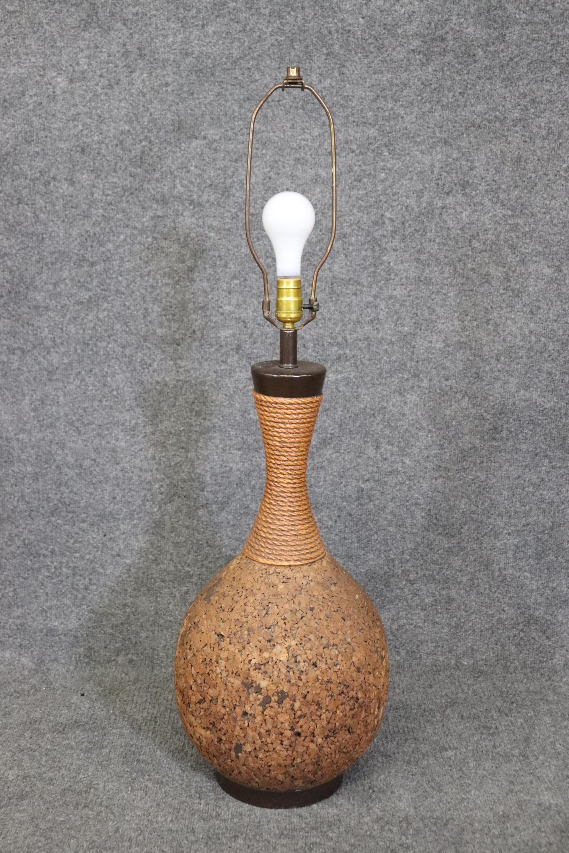 Pair Mid Century Modern Cork Sphere Table Lamps 4