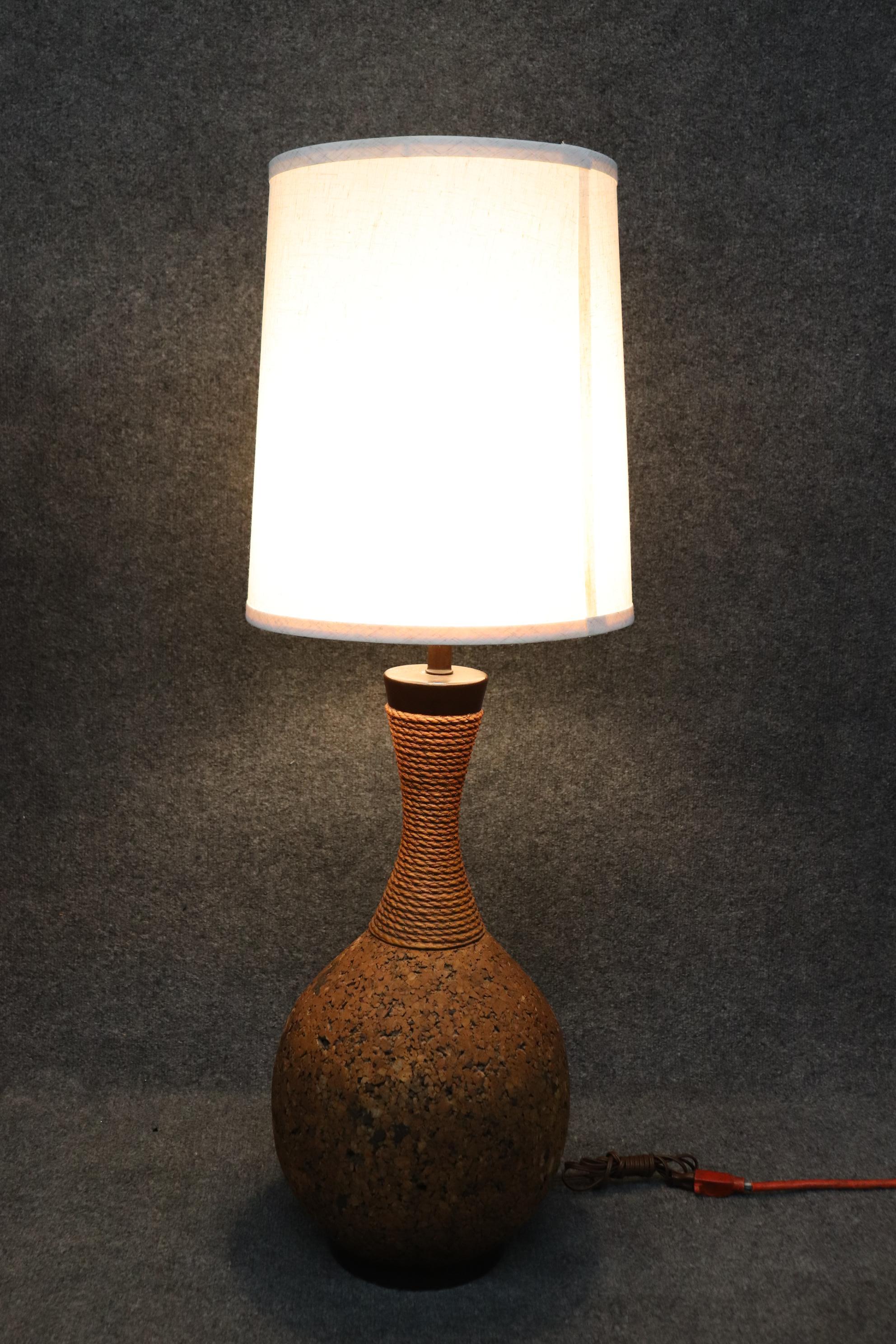Pair Mid Century Modern Cork Sphere Table Lamps For Sale 3