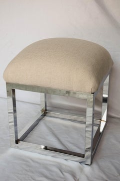Pair of Mid-Century Modern Cube Chrome Ottomans Attributed to Milo Baughman