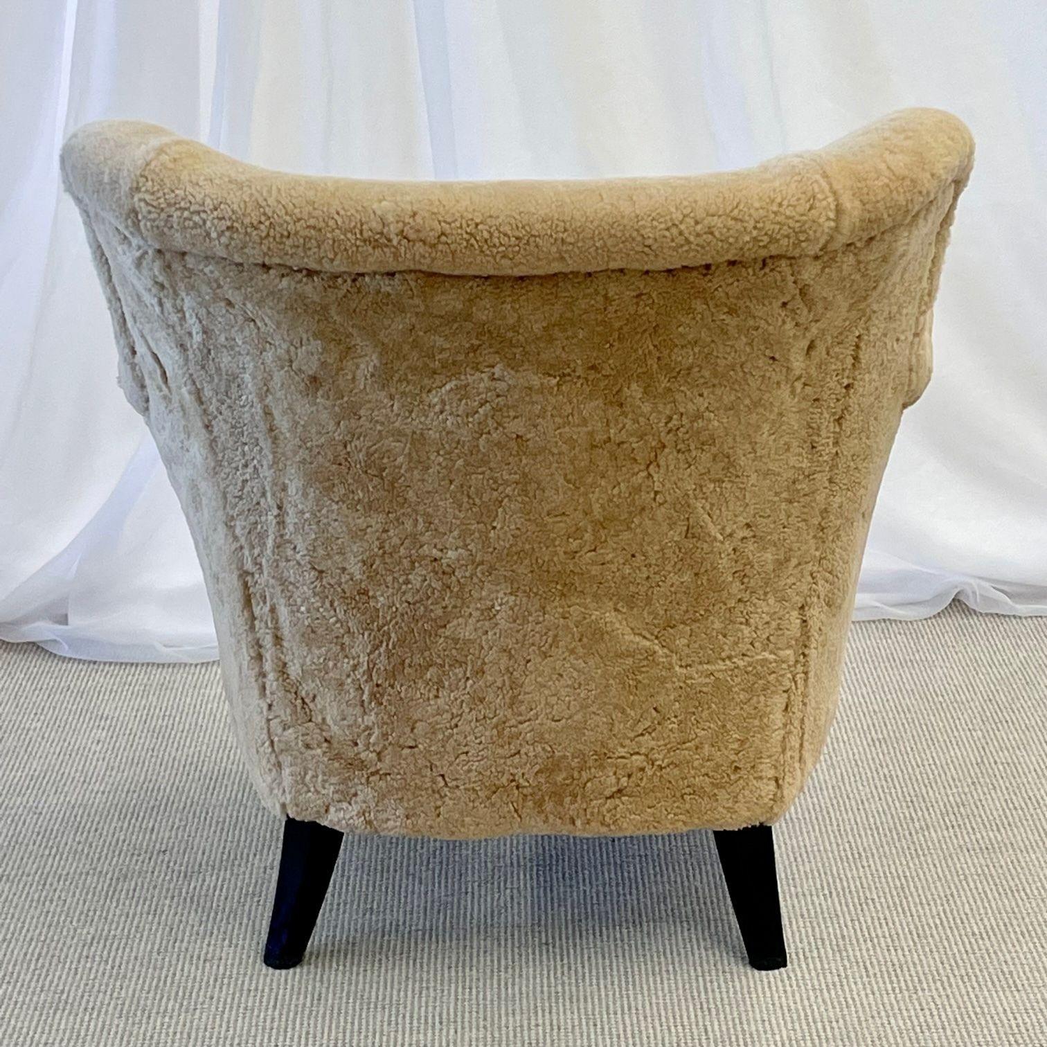 Danish Mid-Century Modern, Lounge Chairs, Sheepskin, Ebonized Wood, 1950s For Sale 5
