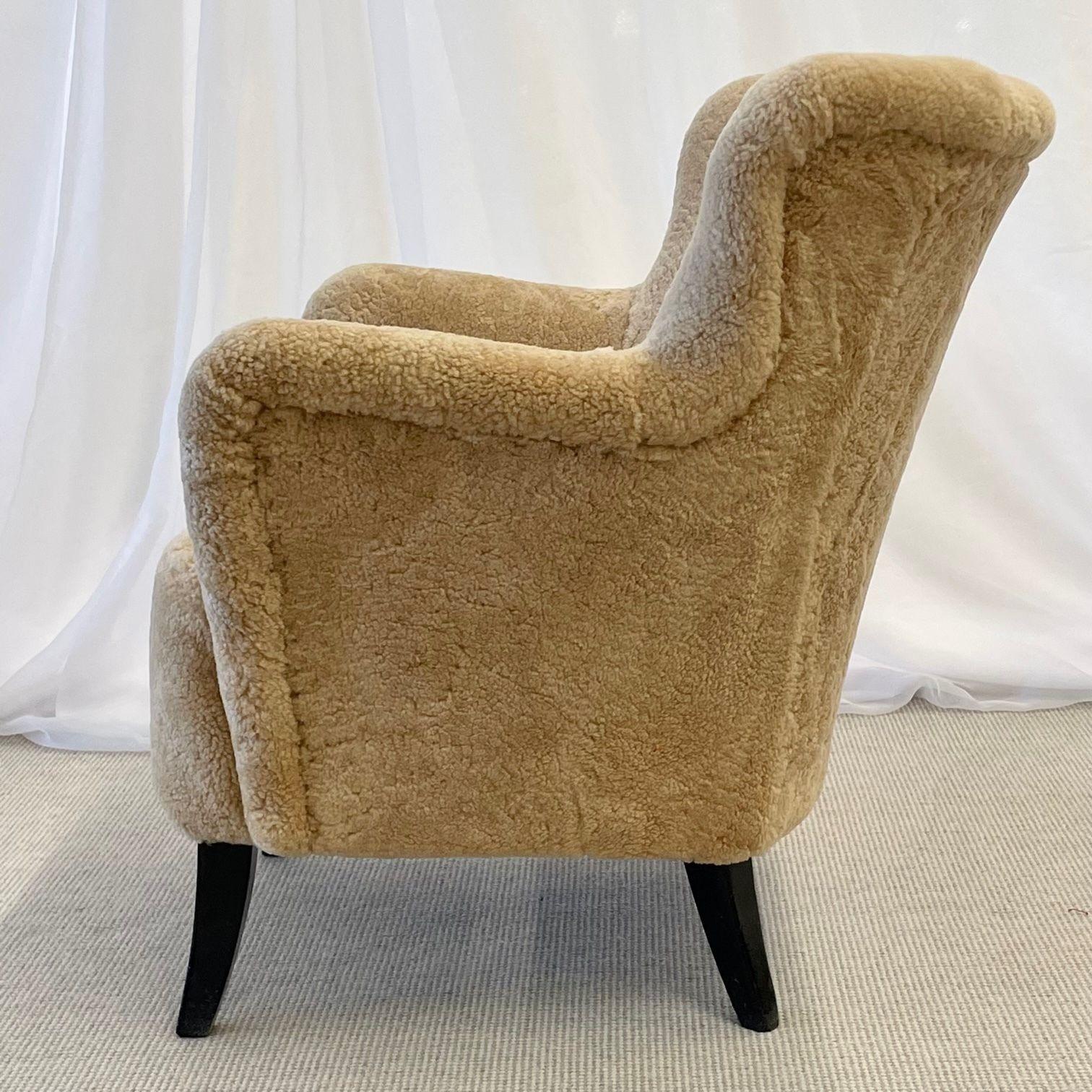 Danish Mid-Century Modern, Lounge Chairs, Sheepskin, Ebonized Wood, 1950s For Sale 6