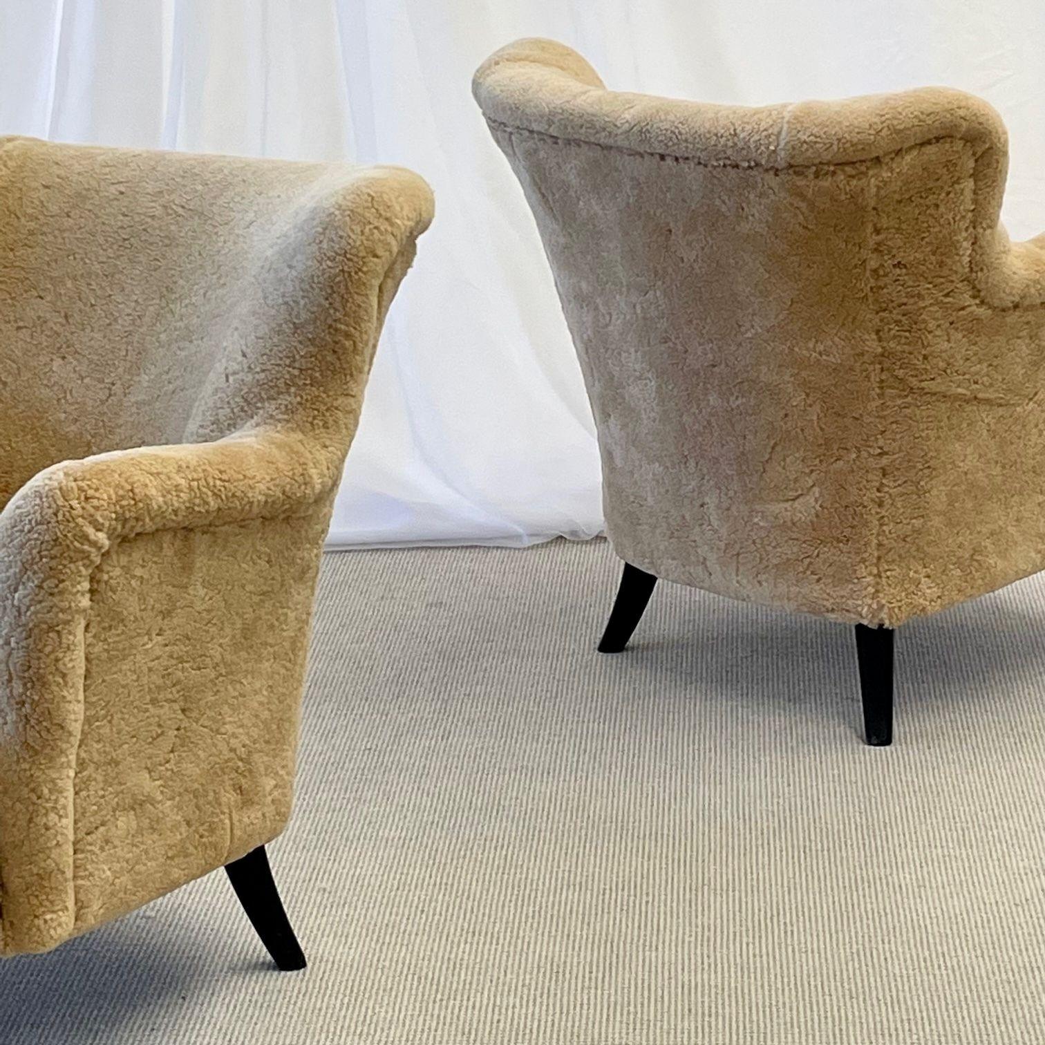 20th Century Danish Mid-Century Modern, Lounge Chairs, Sheepskin, Ebonized Wood, 1950s For Sale