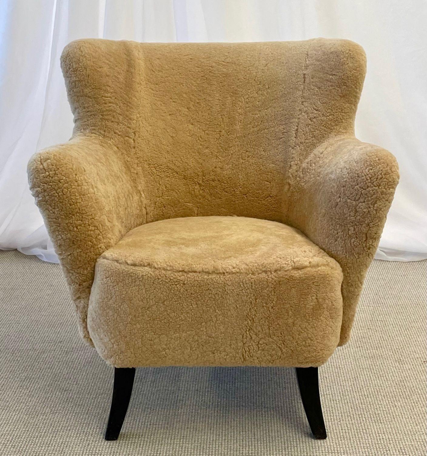 Danish Mid-Century Modern, Lounge Chairs, Sheepskin, Ebonized Wood, 1950s For Sale 1