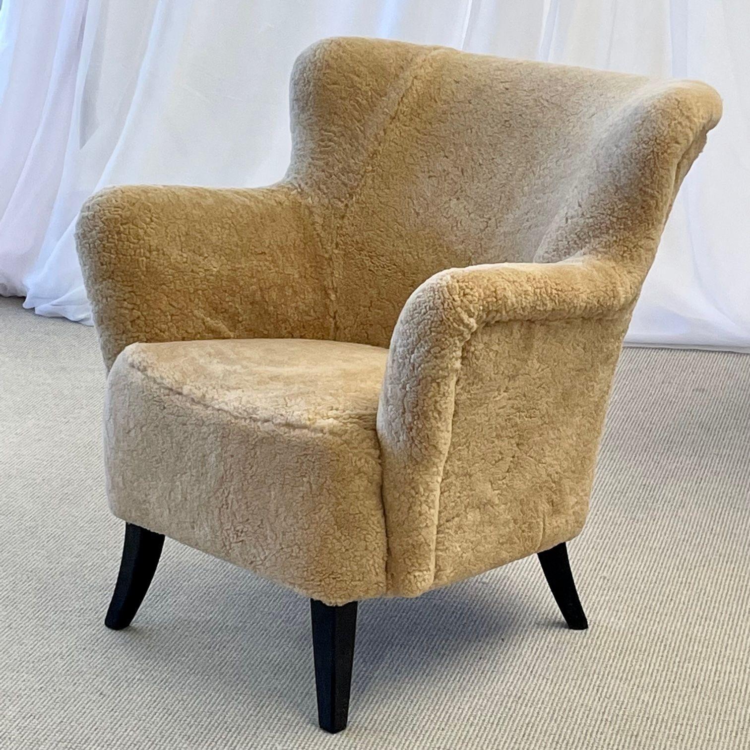 Danish Mid-Century Modern, Lounge Chairs, Sheepskin, Ebonized Wood, 1950s For Sale 2