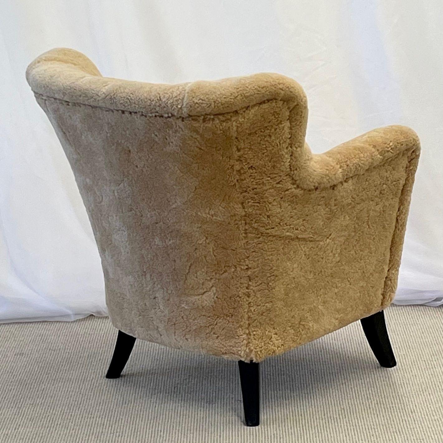 Danish Mid-Century Modern, Lounge Chairs, Sheepskin, Ebonized Wood, 1950s For Sale 3
