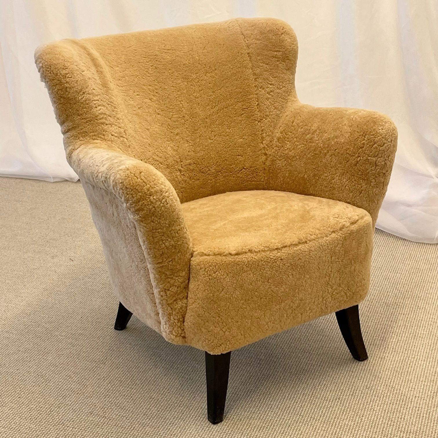 Danish Mid-Century Modern, Lounge Chairs, Sheepskin, Ebonized Wood, 1950s For Sale 4