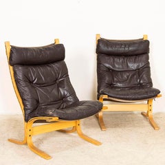 Pair, Mid-Century Modern Dark Brown Lounge Chairs by Ingmar Relling, Siesta Loun