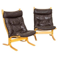 Vintage Pair, Mid-Century Modern Dark Brown Lounge Chairs by Ingmar Relling, Siesta Loun