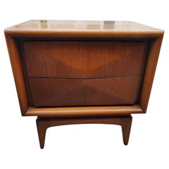 Pair Mid Century Modern Diamond Faced Walnut Night Stands by United Furniture