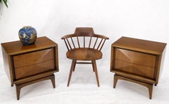 Pair Mid-Century Modern Dimond Front Drawers End Tables Nightstands Stands