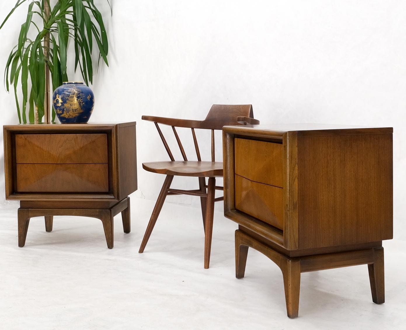 American Pair Mid-Century Modern Dimond Front Drawers End Tables Nightstands Stands For Sale