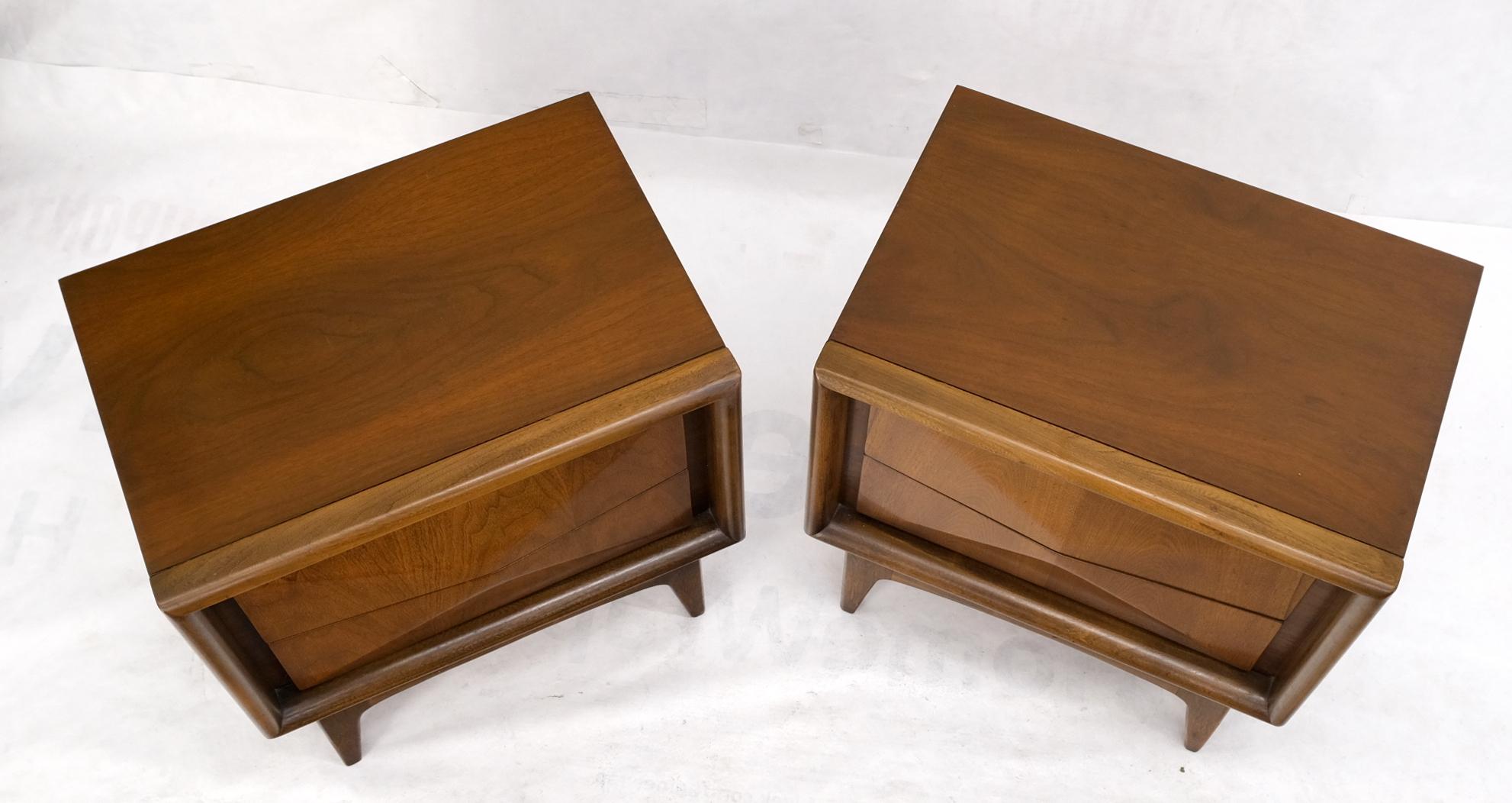 Pair Mid-Century Modern Dimond Front Drawers End Tables Nightstands Stands For Sale 1