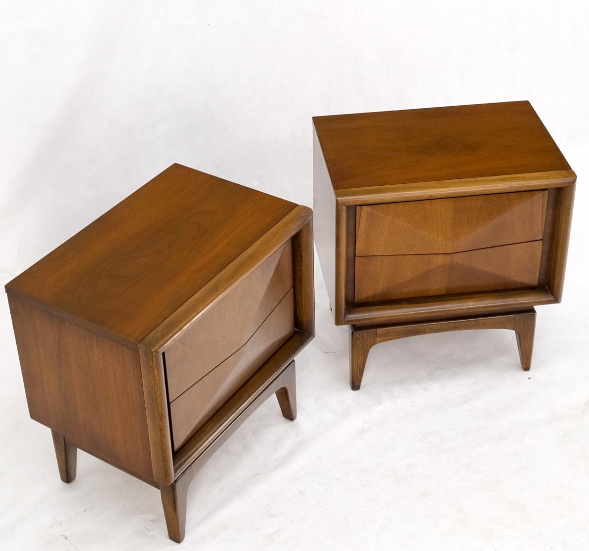 Pair Mid-Century Modern Dimond Front Drawers End Tables Nightstands Stands For Sale 2