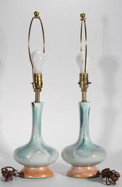 Pair Mid-Century Modern Drip Flambe Ceramic Table Lamps Haeger 1950s
