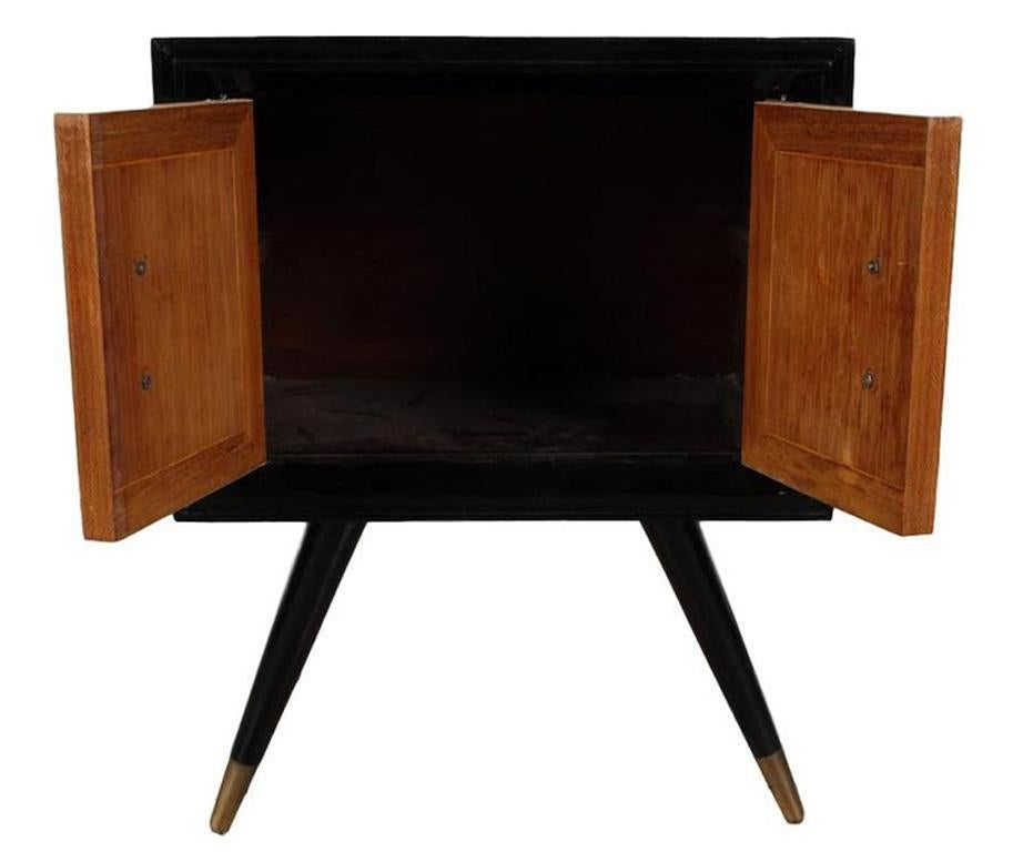English Pair of Mid-Century Modern Ebonized Wood and Parchment Side Cabinets