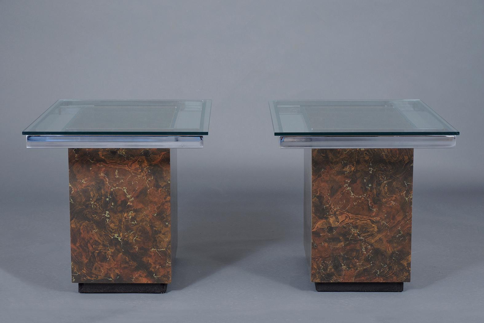 Mid-Century Modern Steel & Formica Side Tables with Glass Tops 1