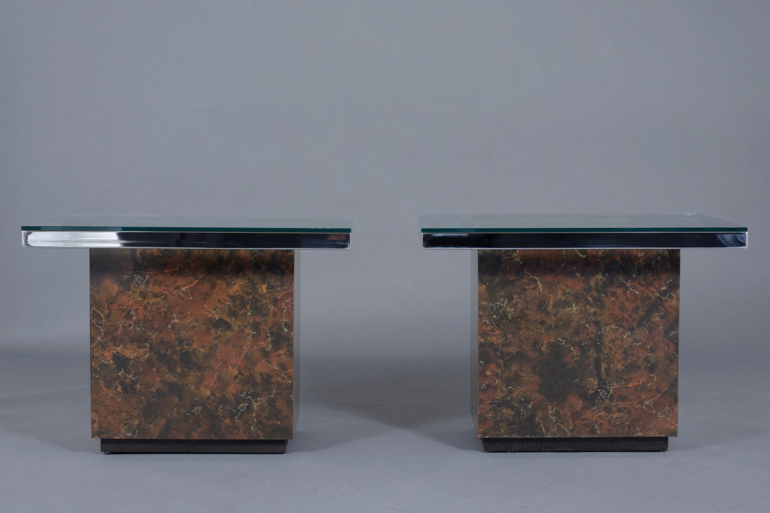 Mid-Century Modern Steel & Formica Side Tables with Glass Tops 2