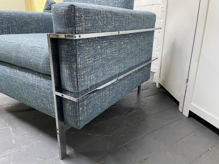 Mid Century Modern Pair Flat Bar Chrome Lounge Chairs For Sale at 1stDibs