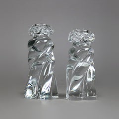 Pair Mid Century Modern French Baccarat Crystal Candlesticks circa 1950