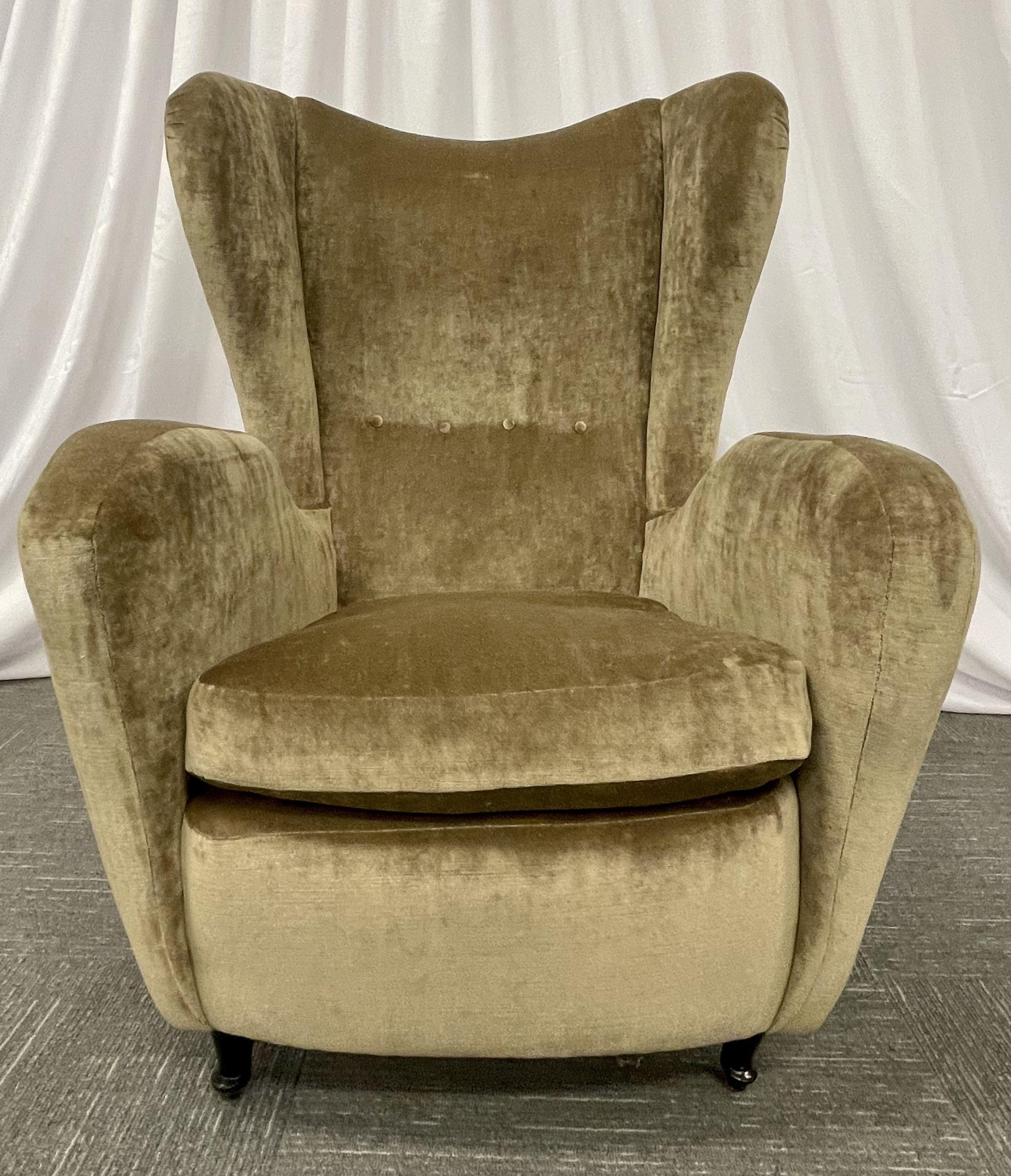 Velvet Pair Mid-Century Modern French Designer Wingback, Lounge Chairs, France, 1970s