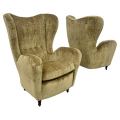 Pair Mid-Century Modern French Designer Wingback, Lounge Chairs, France, 1970s