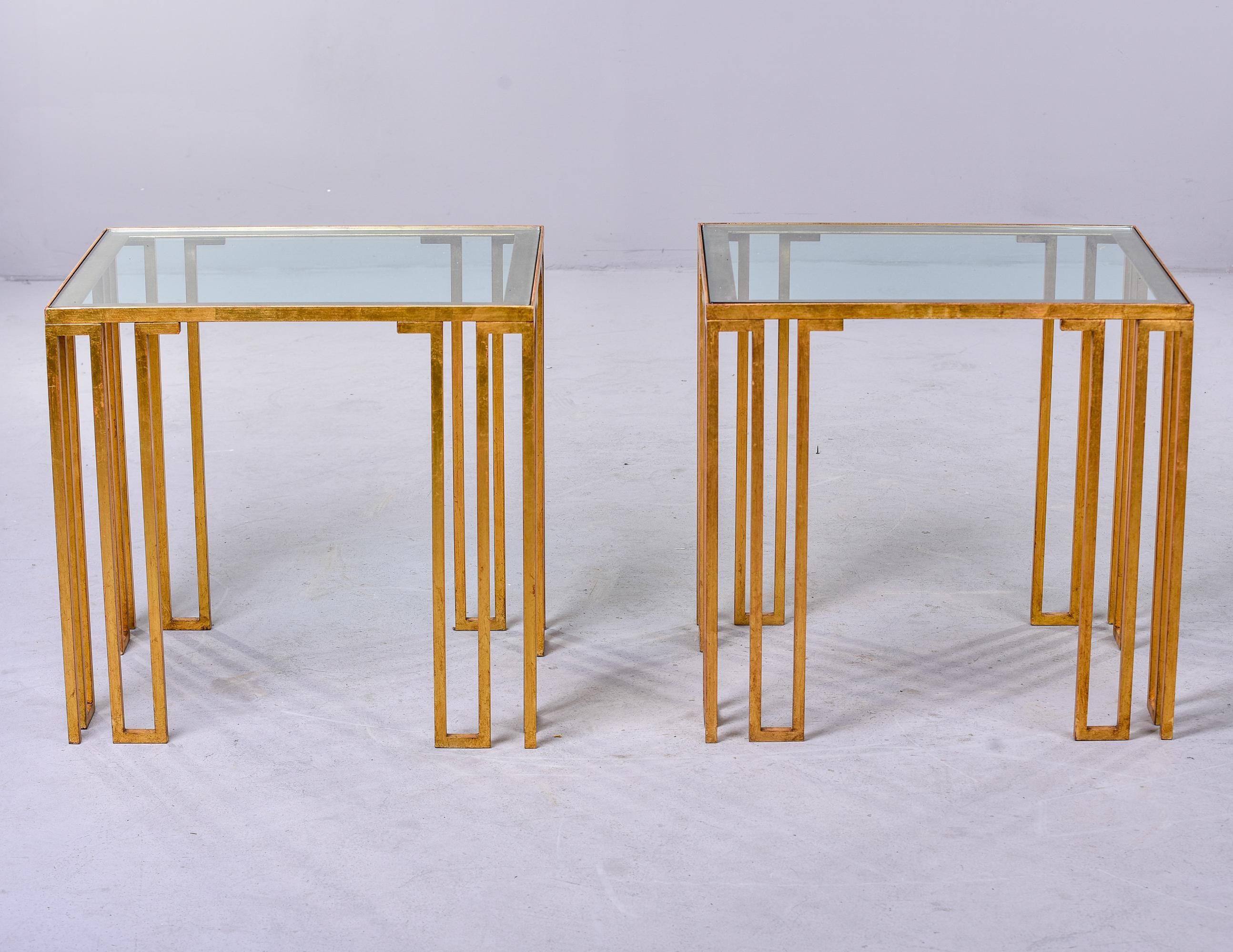 Mid-Century Modern Pair Mid Century Modern French Gilt Iron and Glass Side Tables
