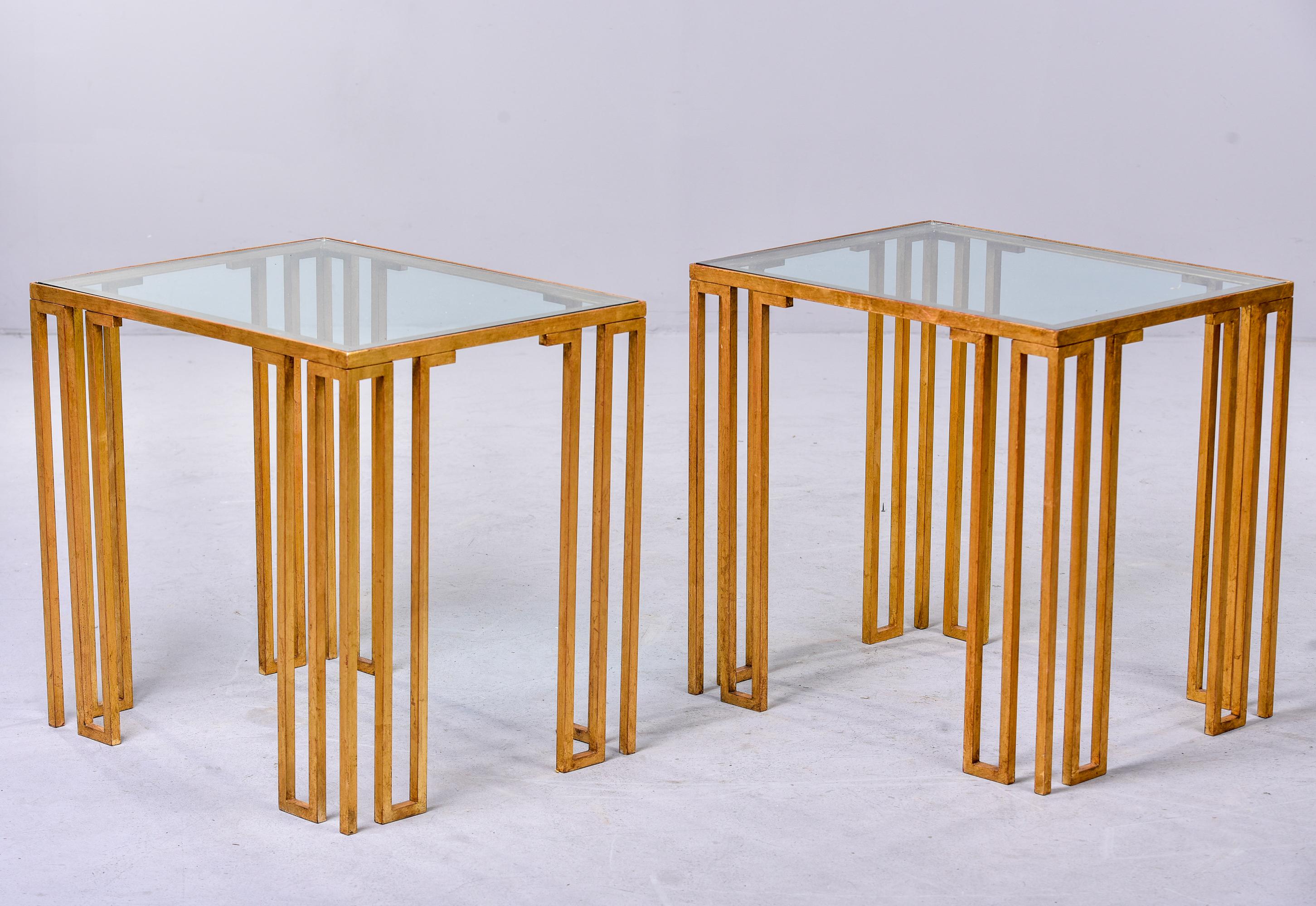 20th Century Pair Mid Century Modern French Gilt Iron and Glass Side Tables