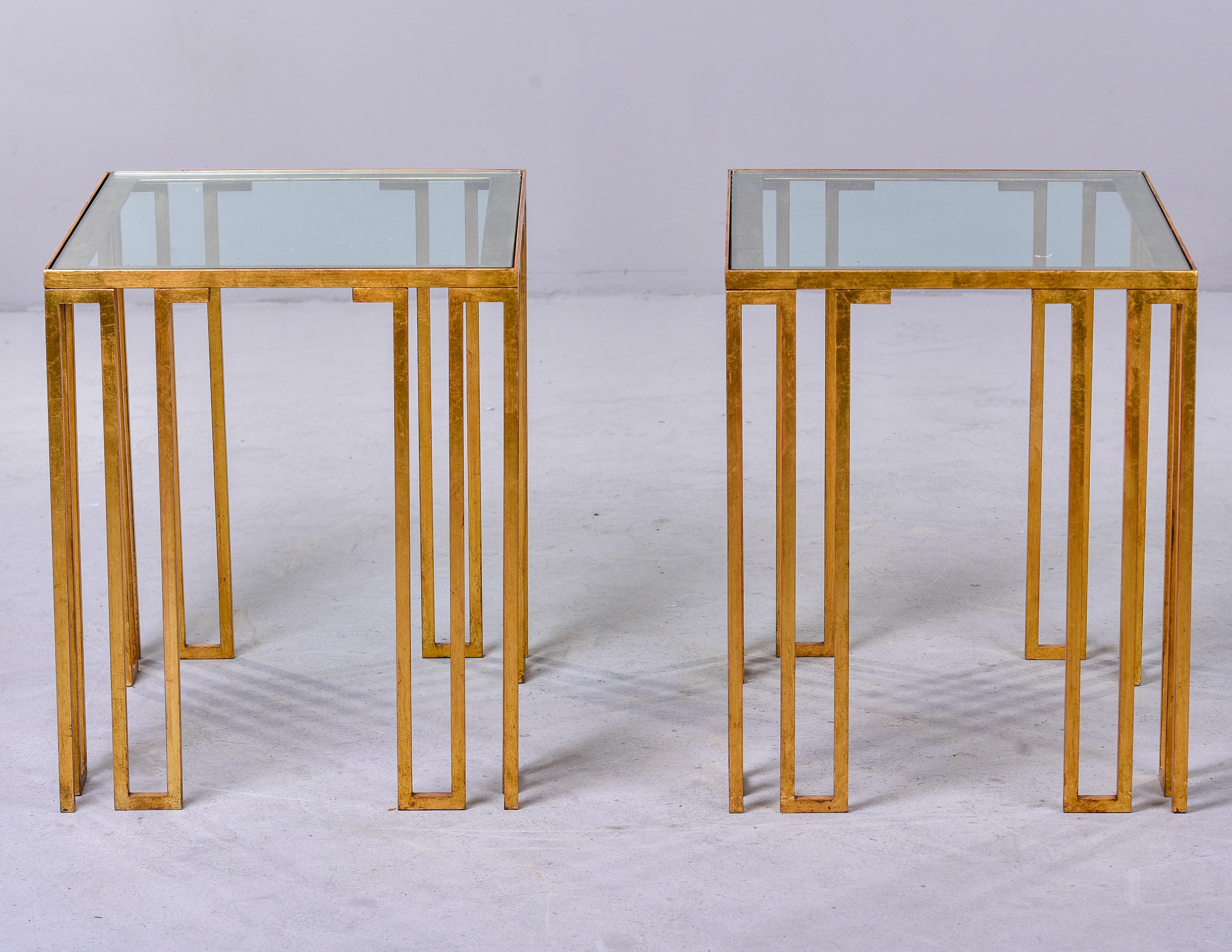 Pair Mid Century Modern French Gilt Iron and Glass Side Tables 1