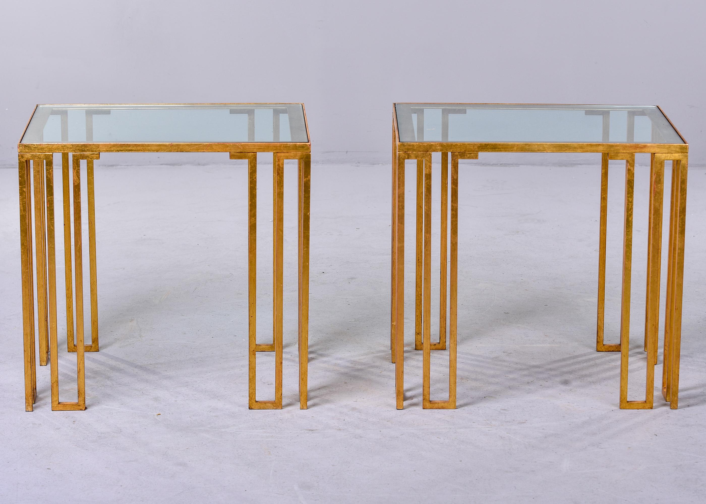 Pair Mid Century Modern French Gilt Iron and Glass Side Tables 2