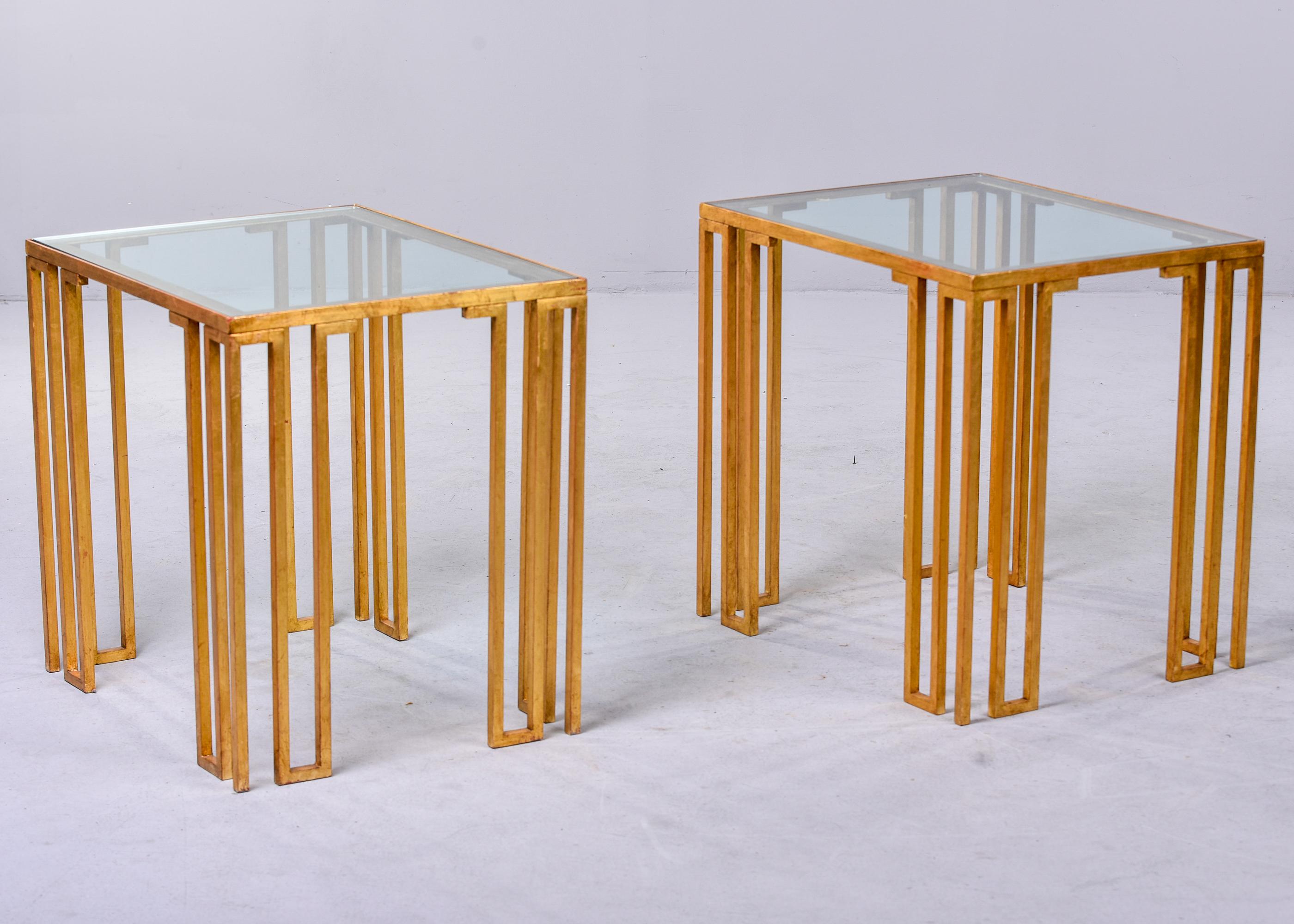 Pair Mid Century Modern French Gilt Iron and Glass Side Tables 3