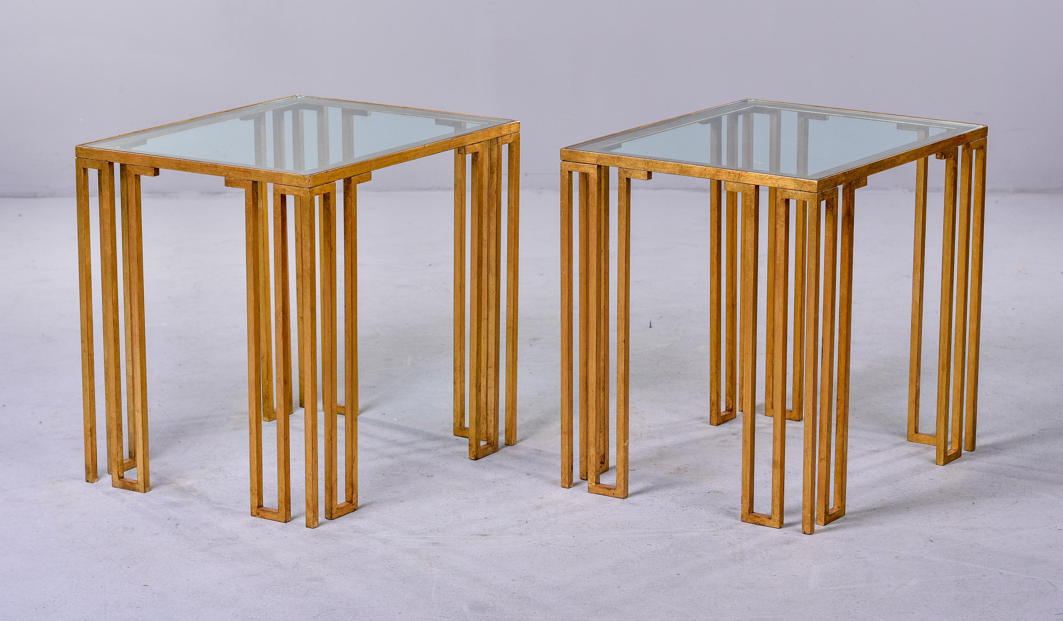 Pair Mid Century Modern French Gilt Iron and Glass Side Tables 4