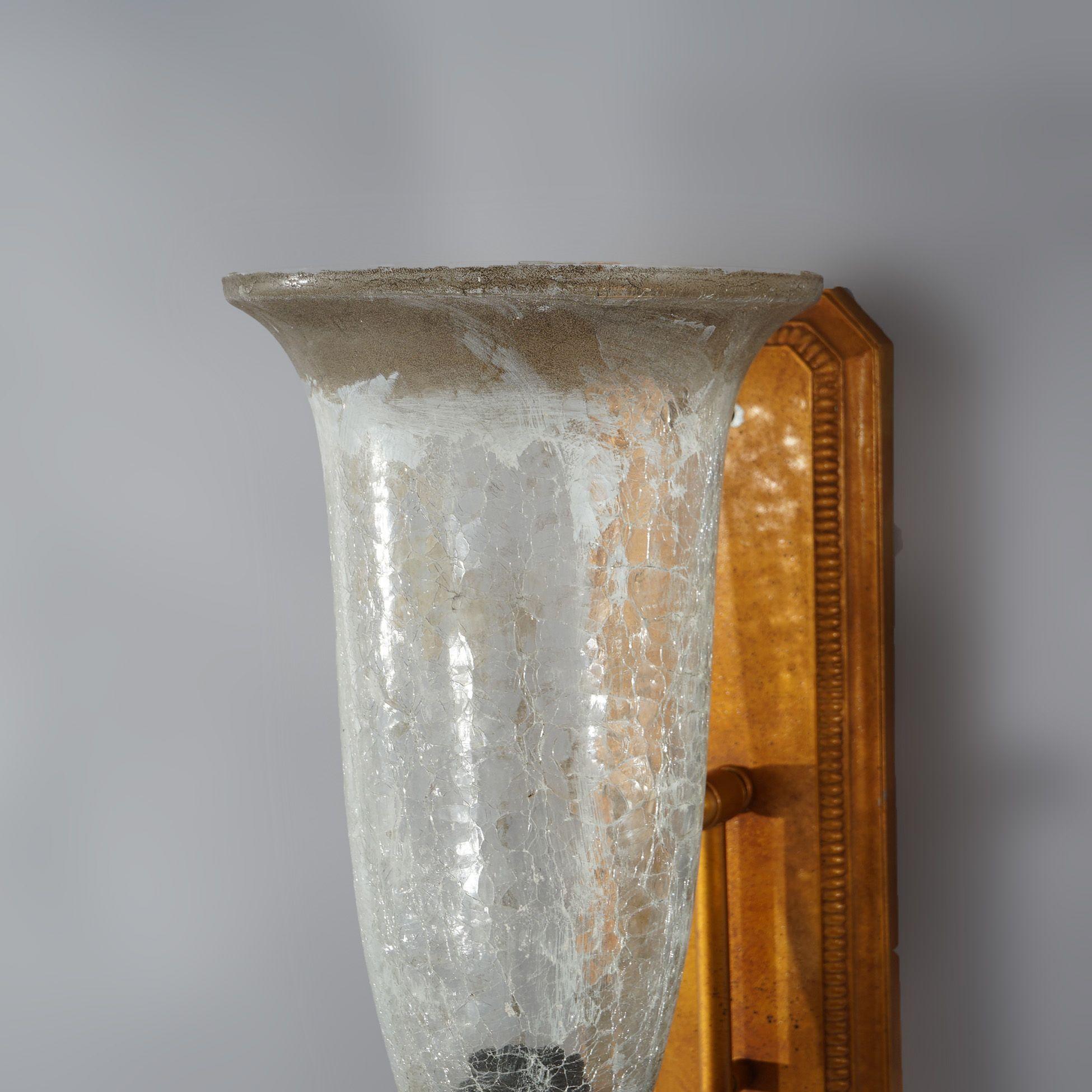 Métal Paire d'appliques murales en verre craquelé Fleur-de-lis de style français moderne du milieu du siècle dernier en vente