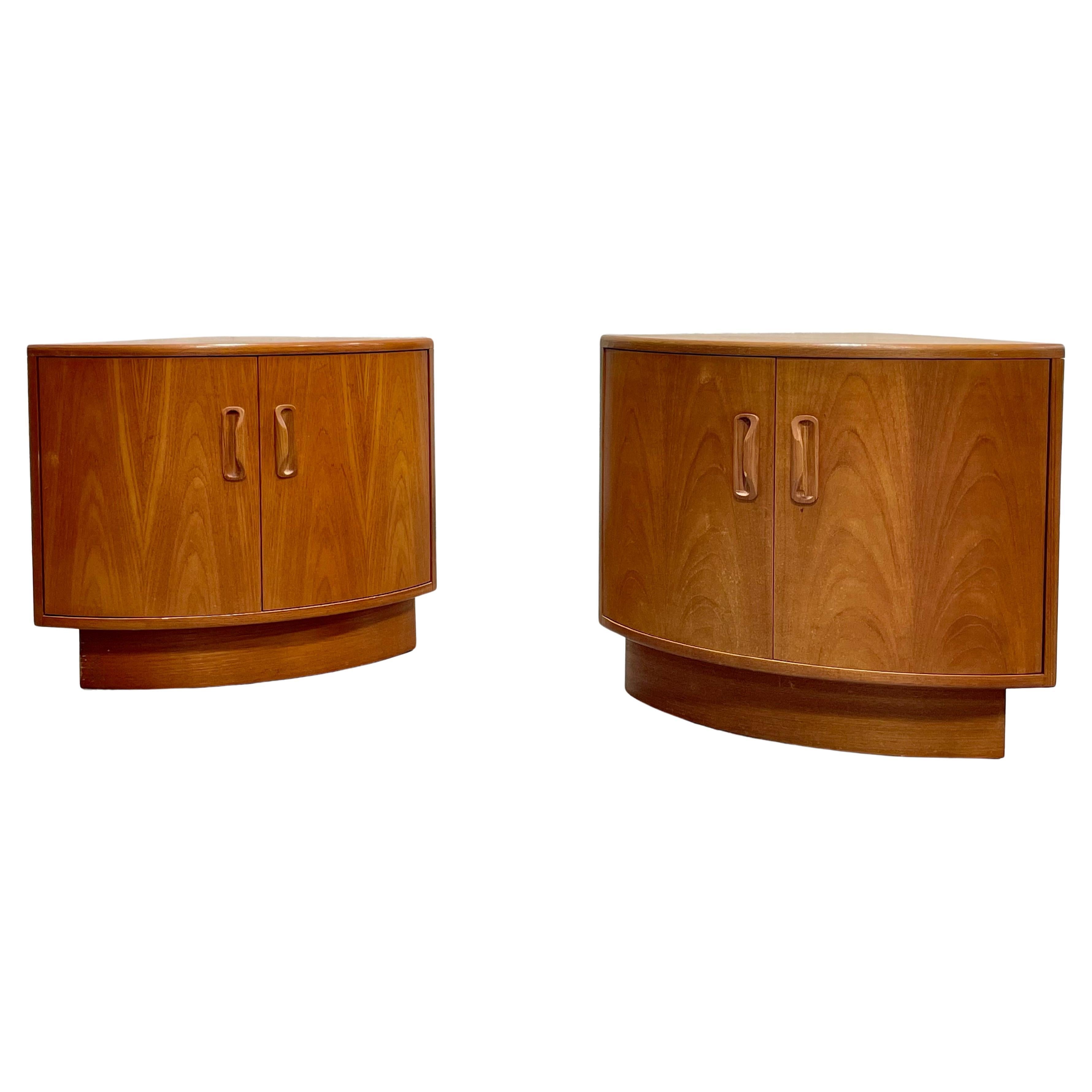 Pair - Mid Century Modern G-Plan Fresco Teak Corner Cabinets, c. 1960’s  Teak B For Sale