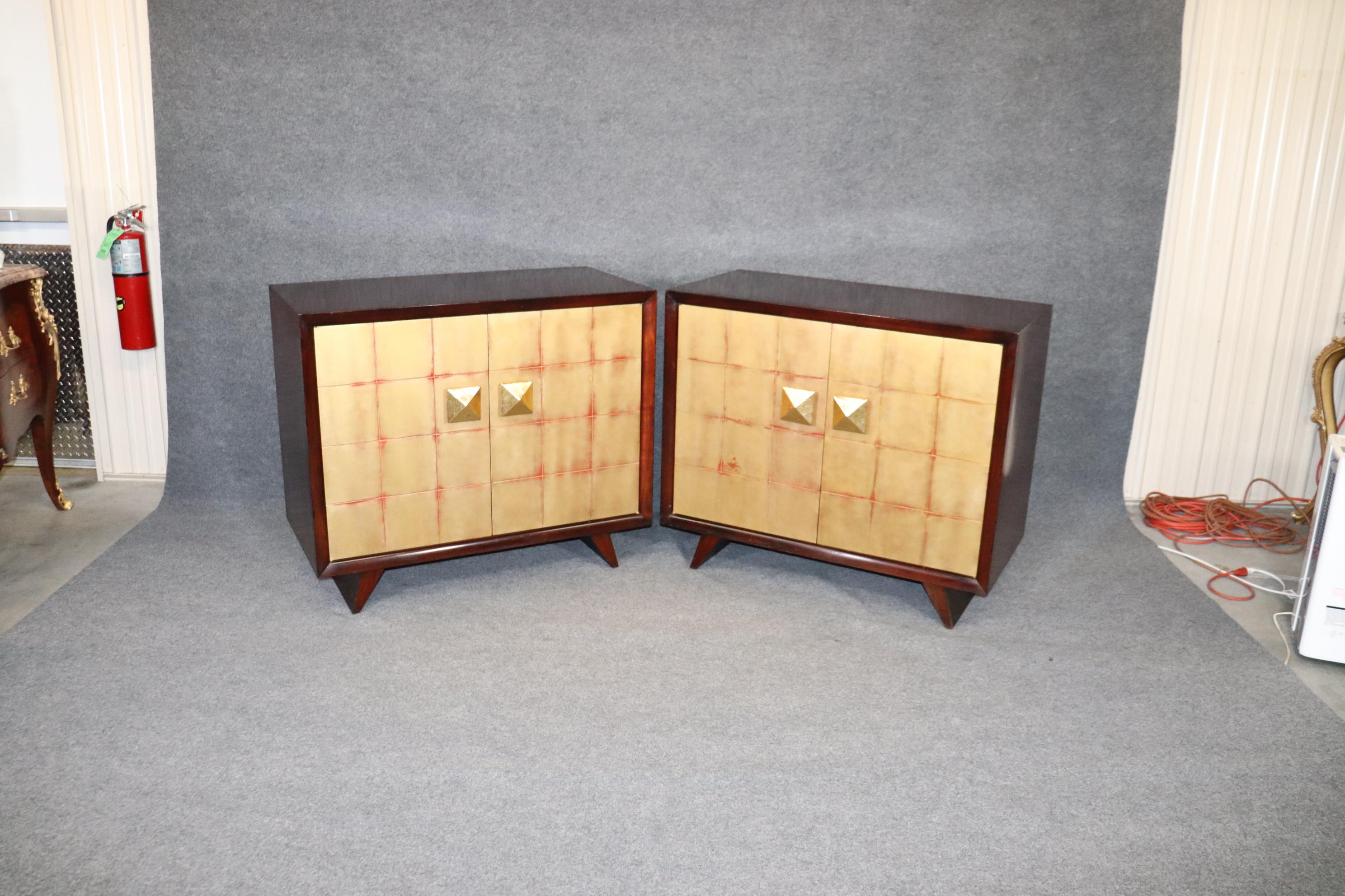 Pair Mid-Century Modern Gilded Mahogany Buffets Cabinets, circa 1950 For Sale 9