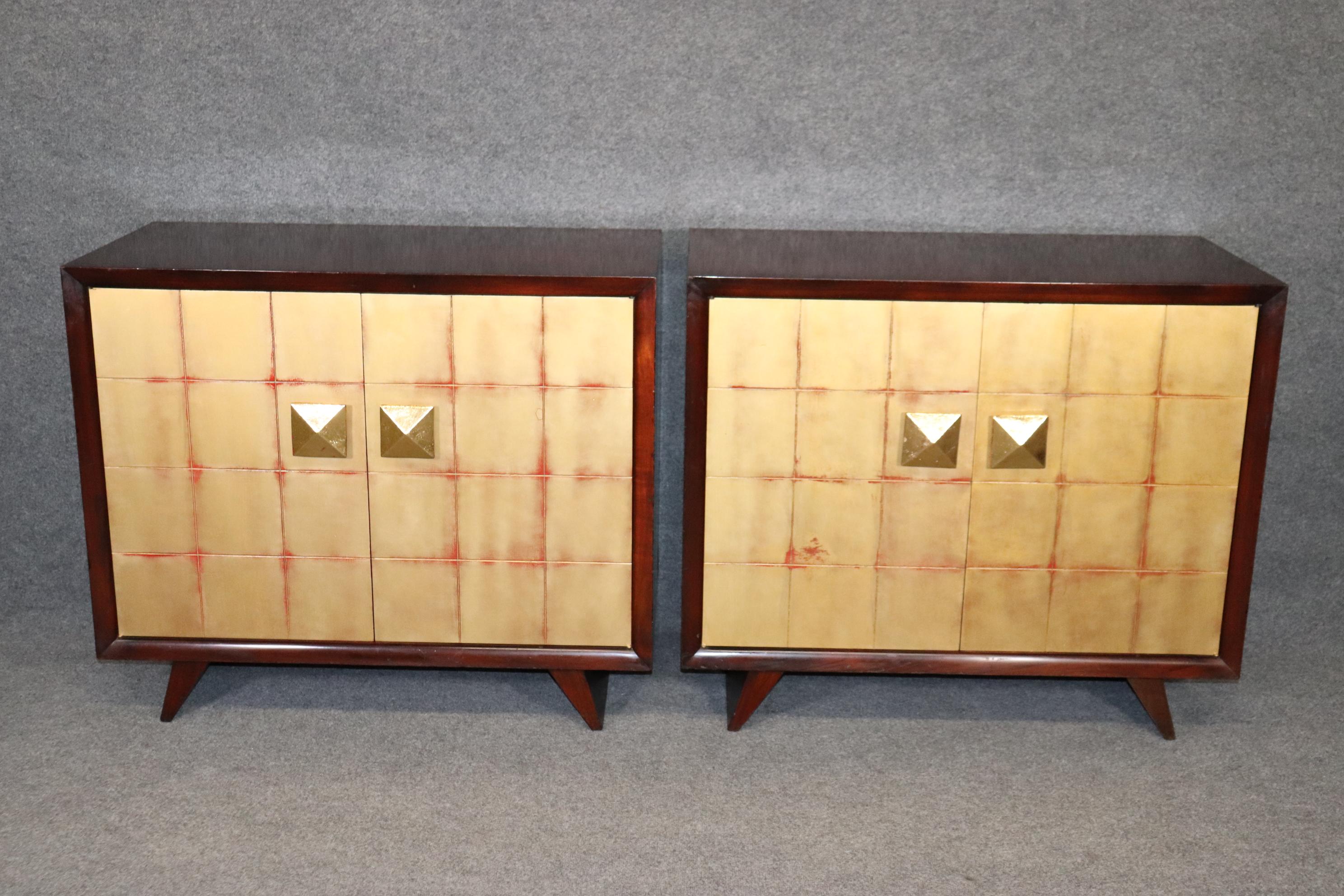 American Pair Mid-Century Modern Gilded Mahogany Buffets Cabinets, circa 1950 For Sale