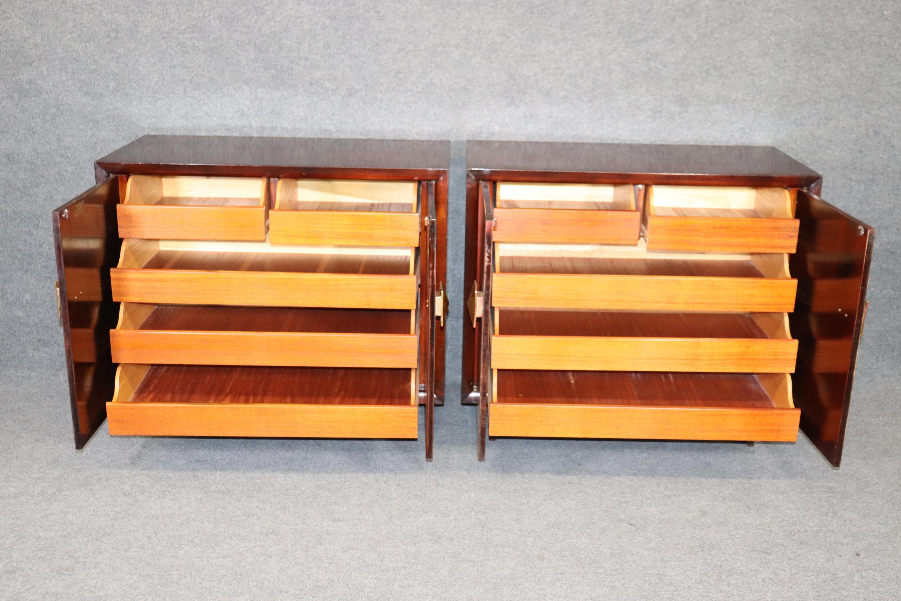 Pair Mid-Century Modern Gilded Mahogany Buffets Cabinets, circa 1950 In Good Condition For Sale In Swedesboro, NJ