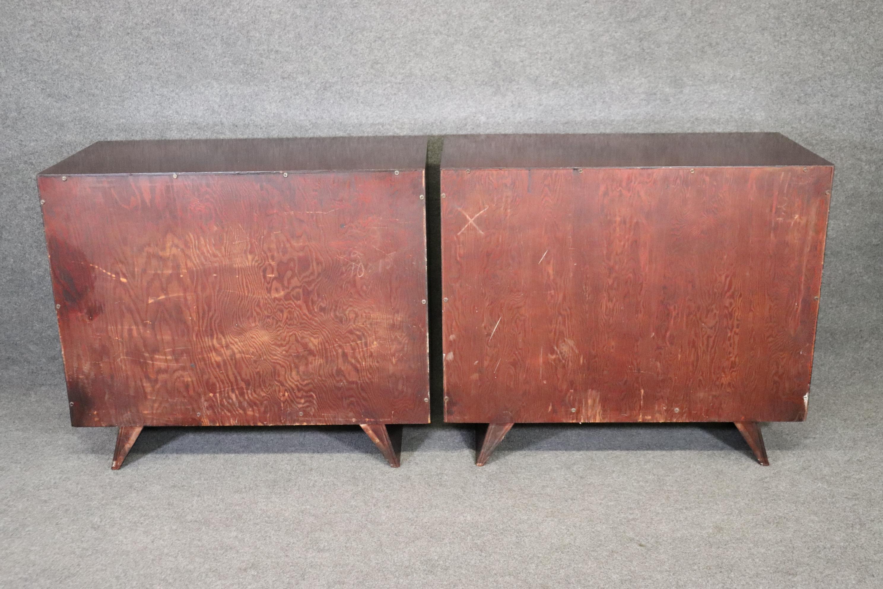 Gold Leaf Pair Mid-Century Modern Gilded Mahogany Buffets Cabinets, circa 1950 For Sale