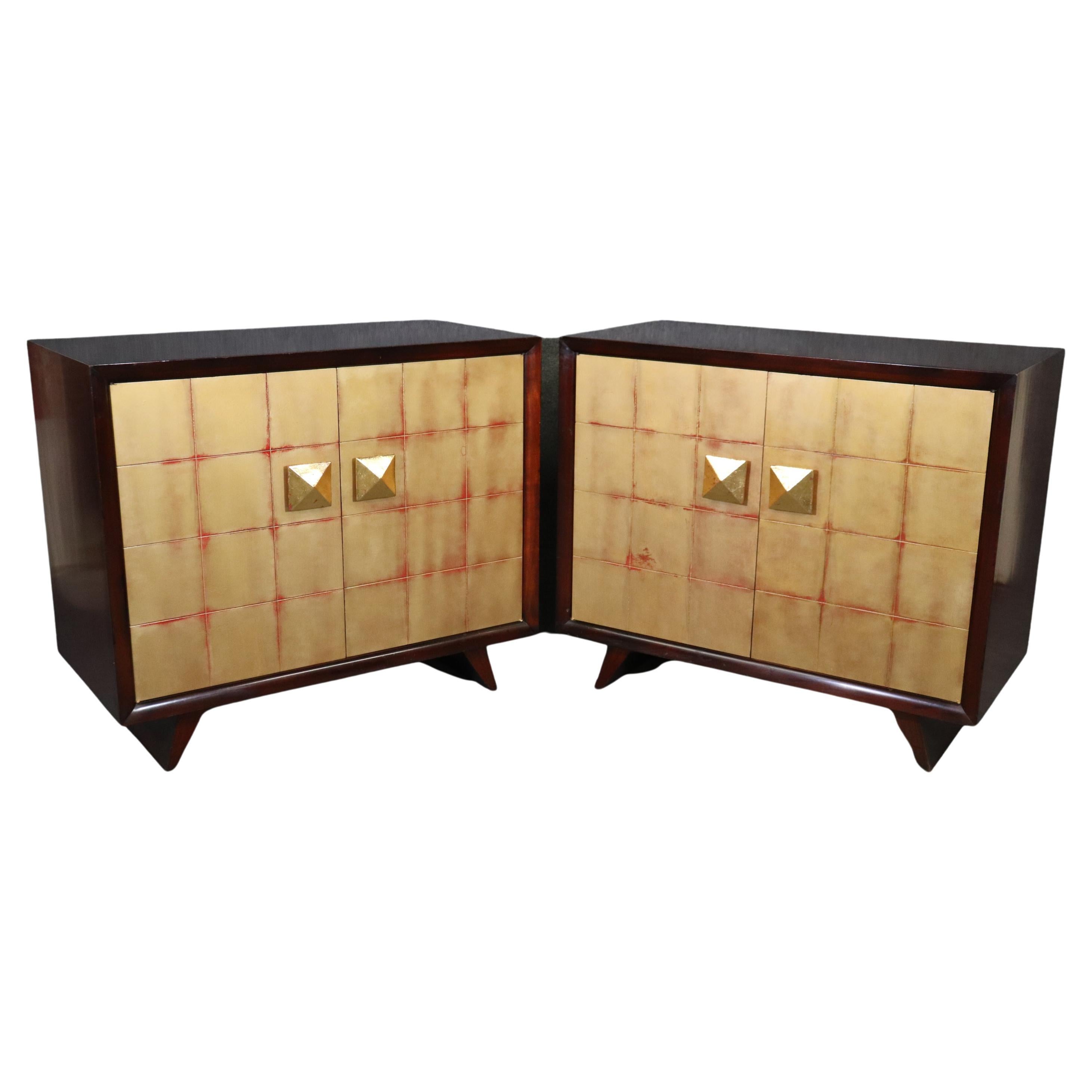 Pair Mid-Century Modern Gilded Mahogany Buffets Cabinets, circa 1950 For Sale