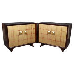 Retro Pair Mid-Century Modern Gilded Mahogany Buffets Cabinets, circa 1950
