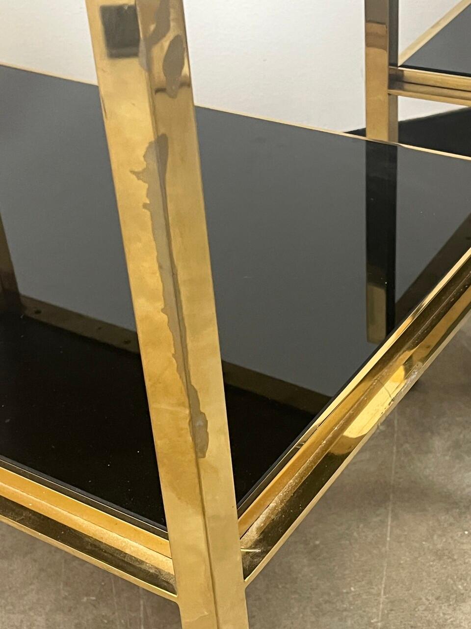 Pair Mid Century Modern Gilt Two -Tiered End Tables with Black Glass In Good Condition For Sale In Houston, TX