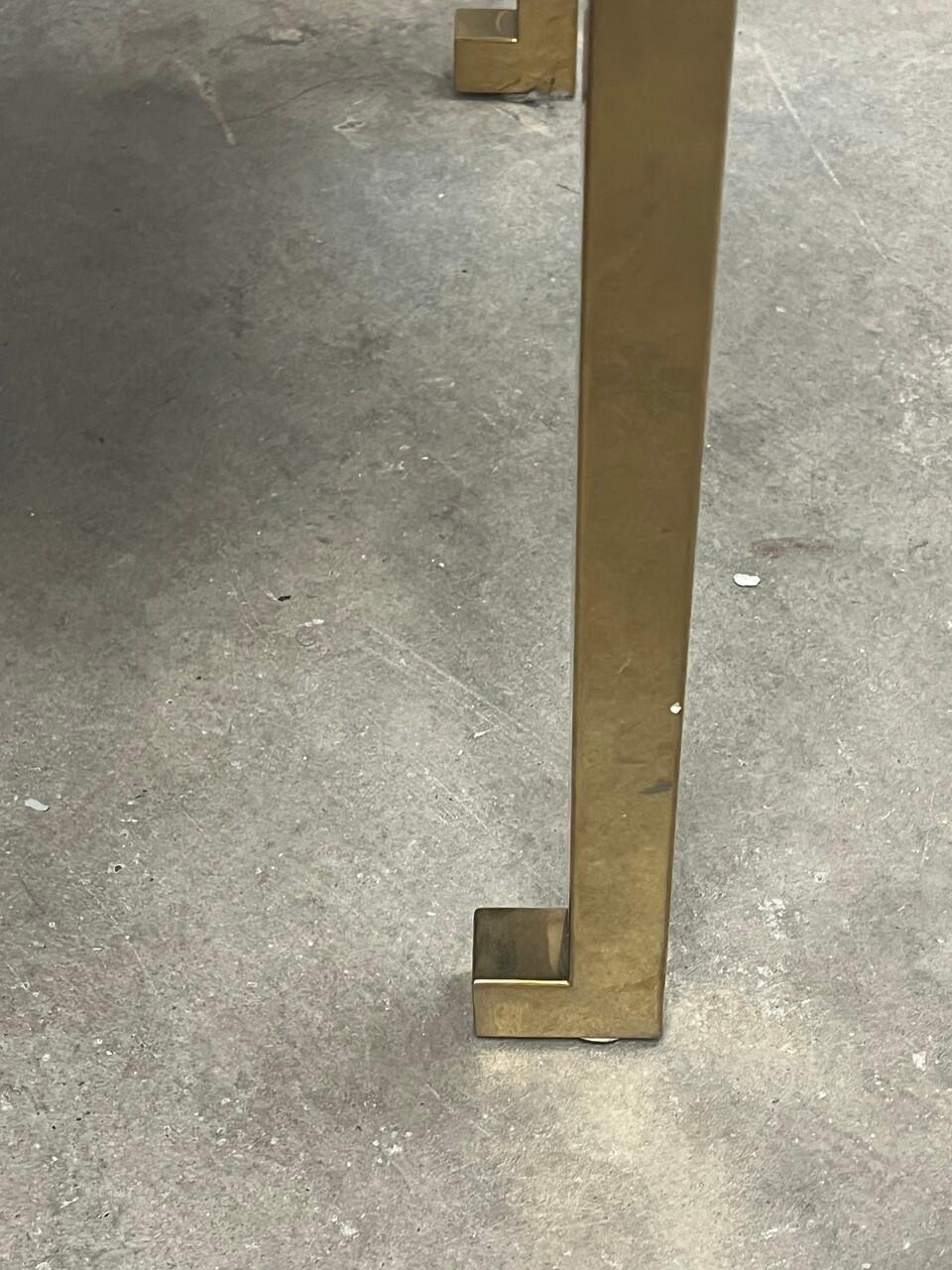 20th Century Pair Mid Century Modern Gilt Two -Tiered End Tables with Black Glass For Sale