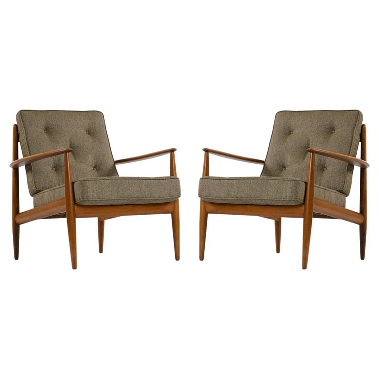 Pair Mid-Century Modern Grete Jalk France Daverkosen Danish Lounge Chairs For Sale