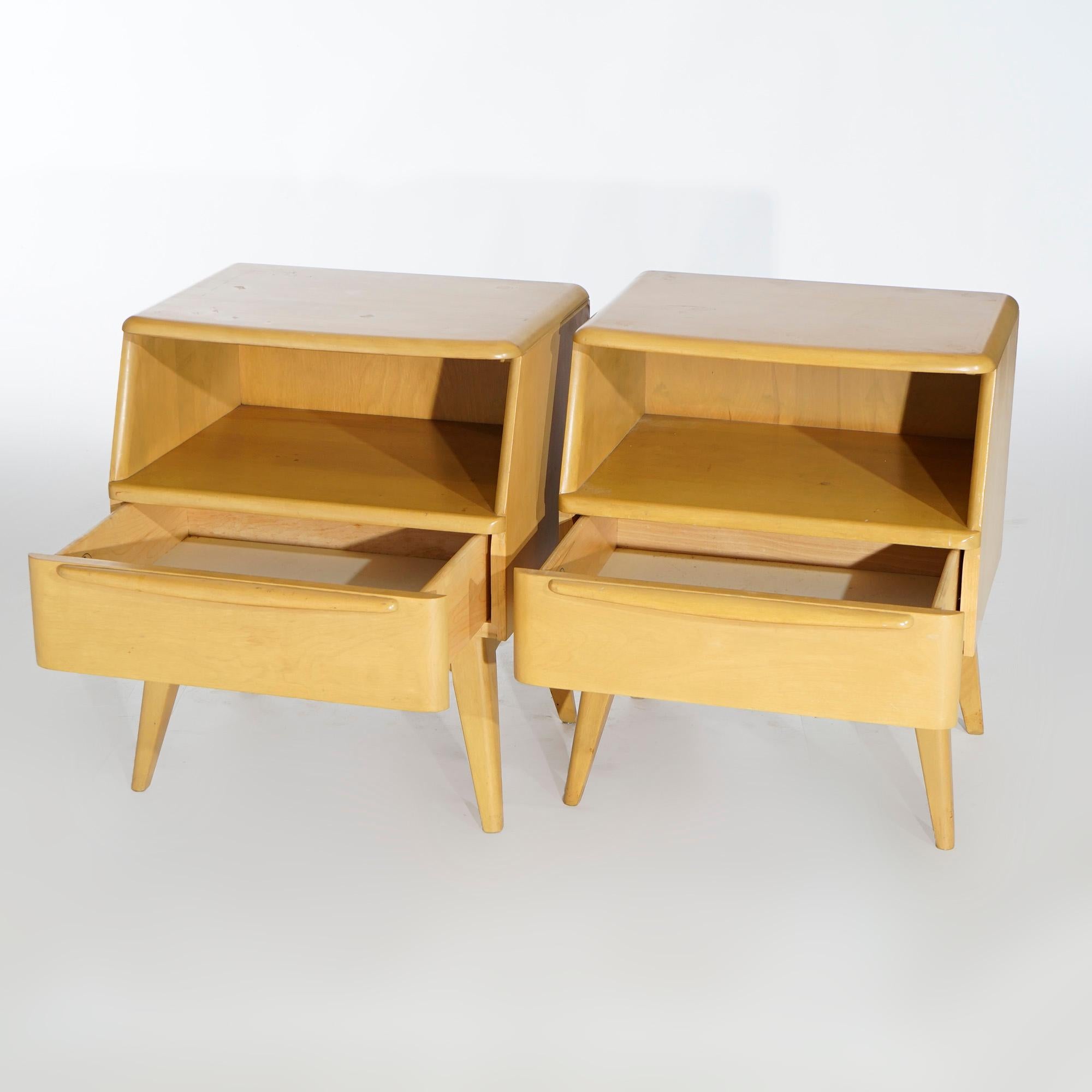 American Pair Mid-Century Modern Heywood Wakefield Night Stands with Drawer, Wheat, c1950