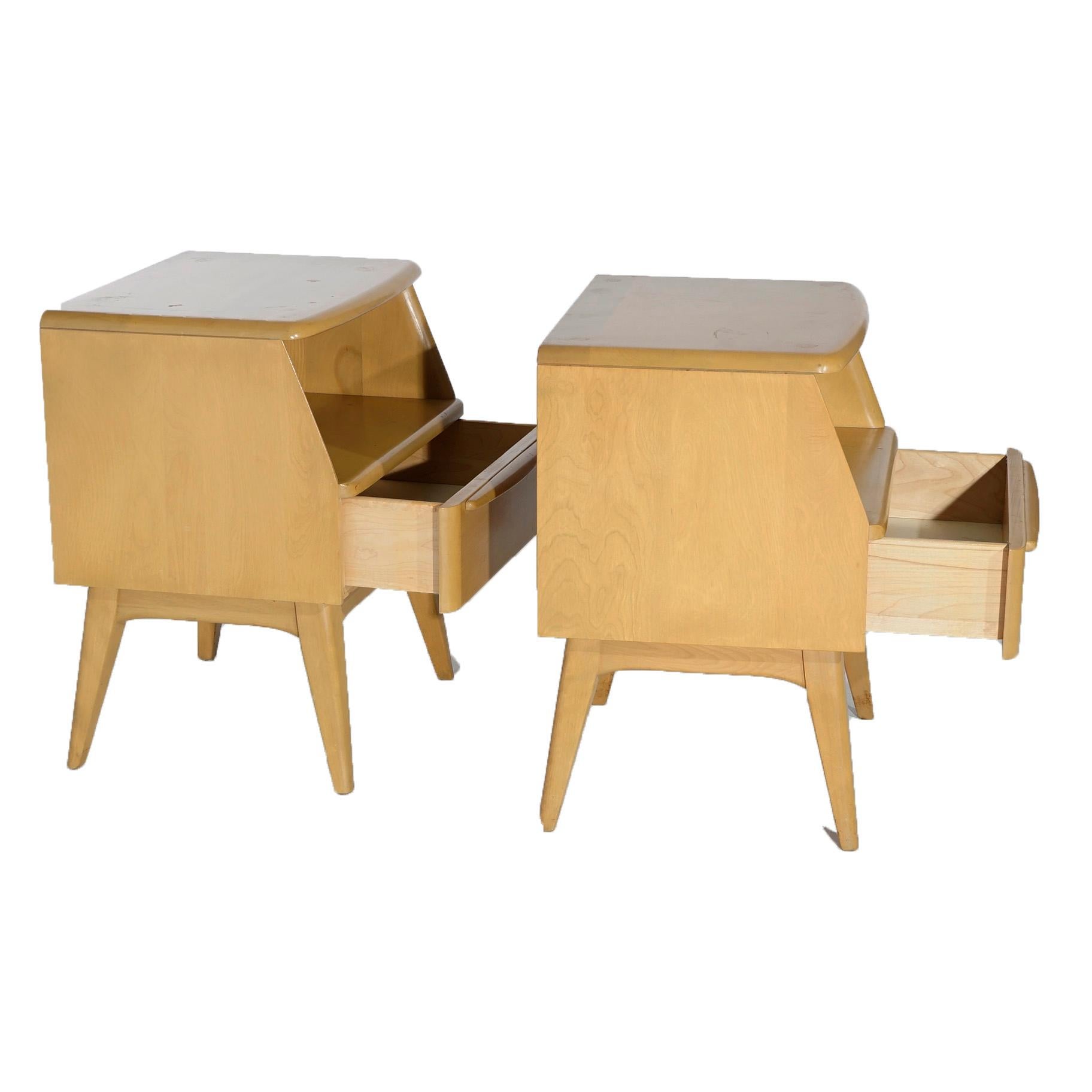 20th Century Pair Mid-Century Modern Heywood Wakefield Night Stands with Drawer, Wheat, c1950