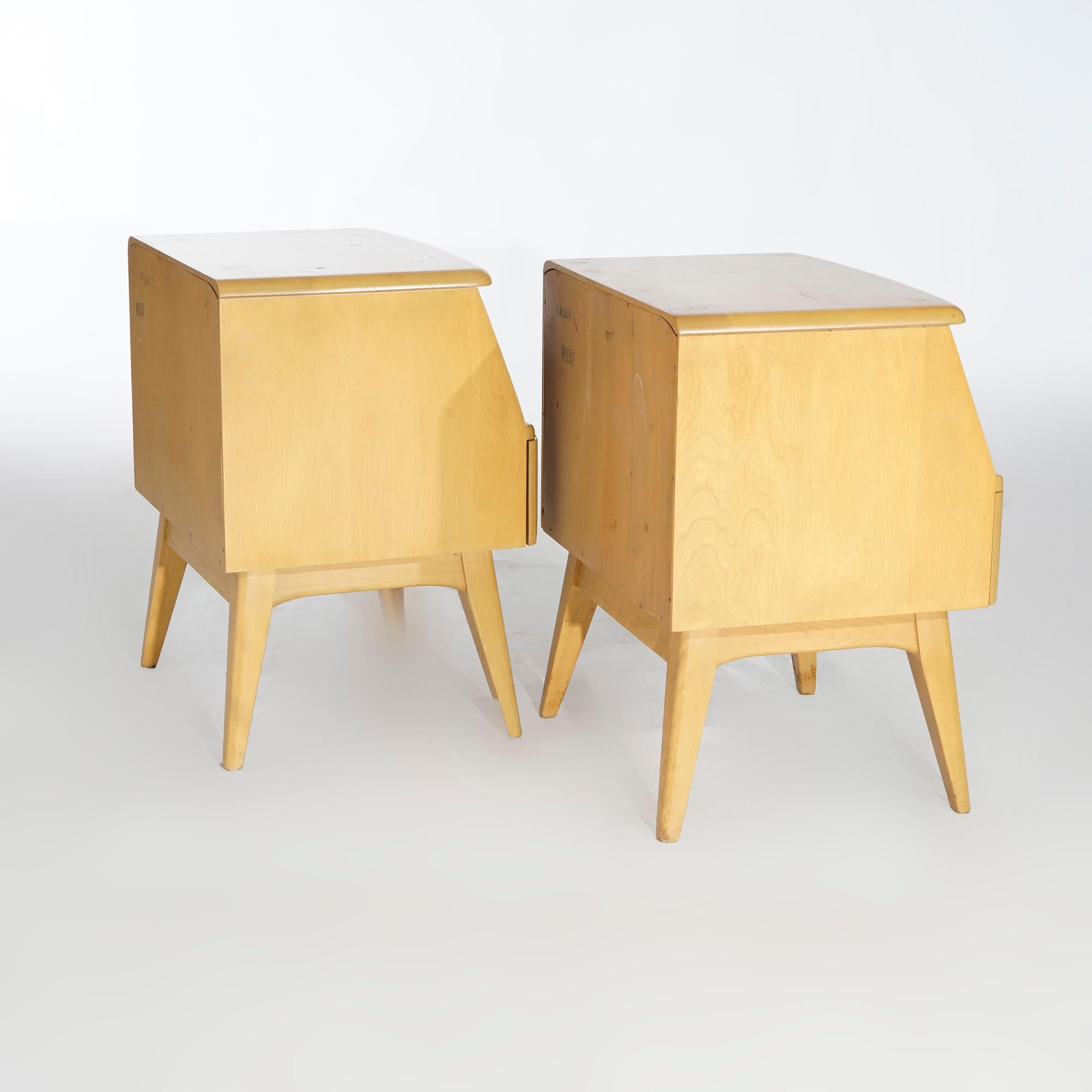 Birch Pair Mid-Century Modern Heywood Wakefield Night Stands with Drawer, Wheat, c1950
