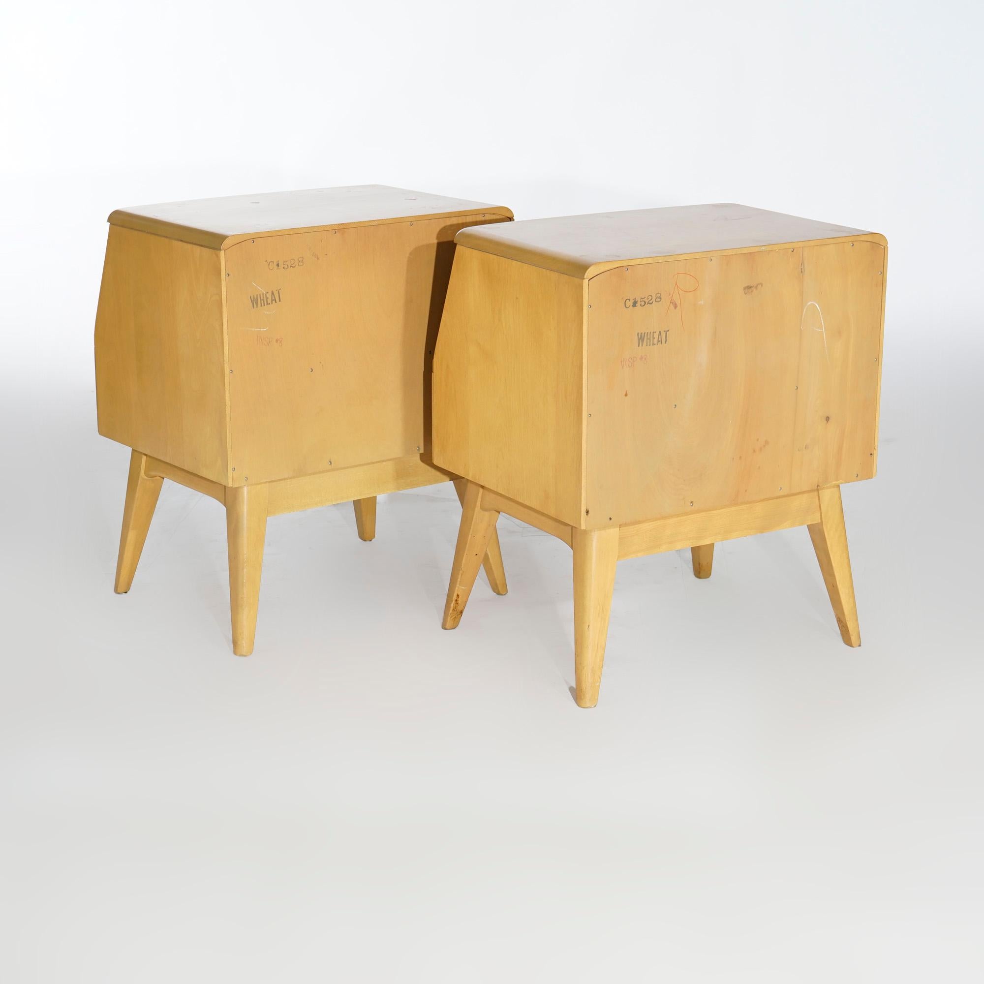 Pair Mid-Century Modern Heywood Wakefield Night Stands with Drawer, Wheat, c1950 2