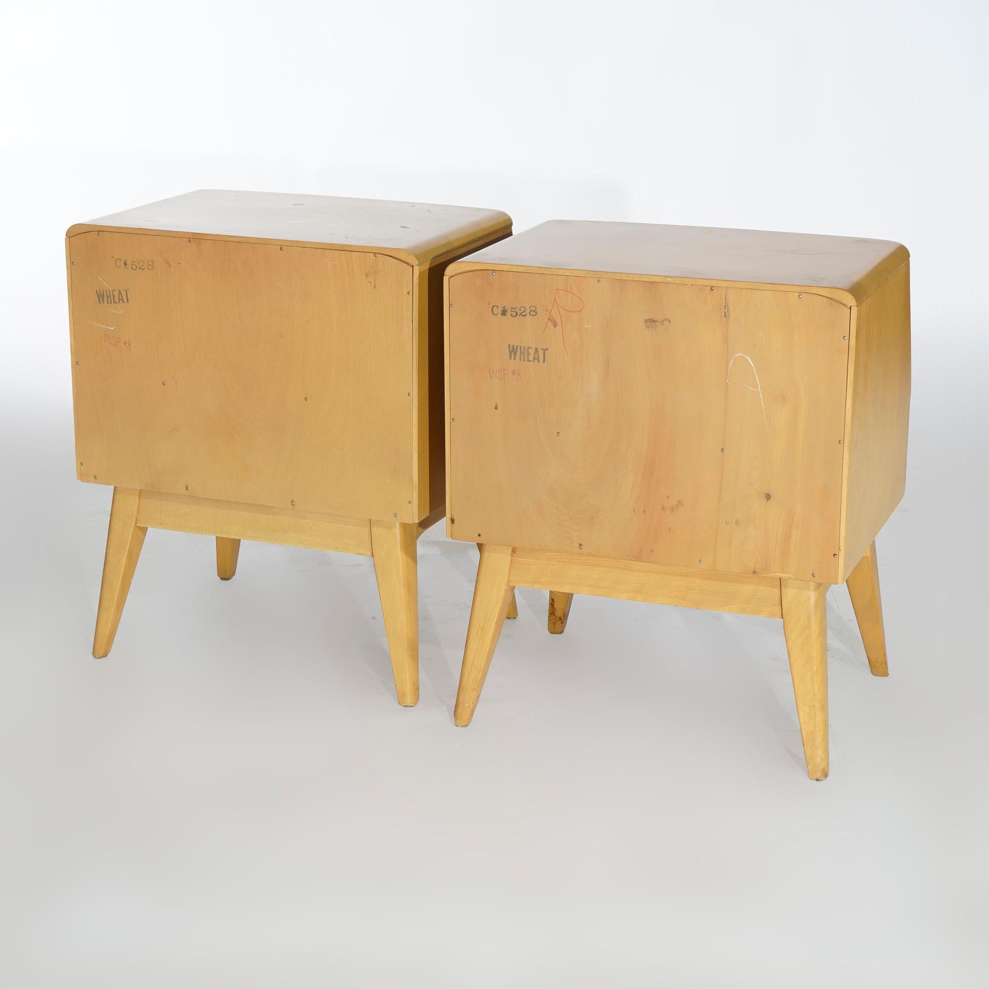 Pair Mid-Century Modern Heywood Wakefield Night Stands with Drawer, Wheat, c1950 3