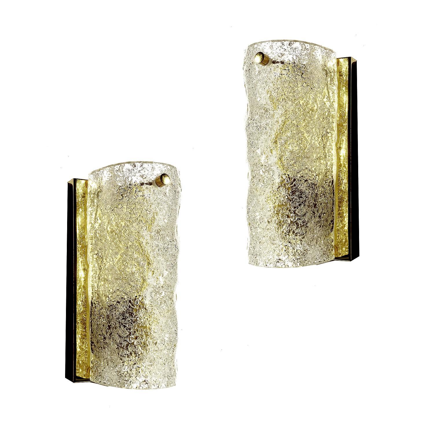 Mid-20th Century Pair Murano Glass  Brass Mirror Vanity Sconces, 1960s 