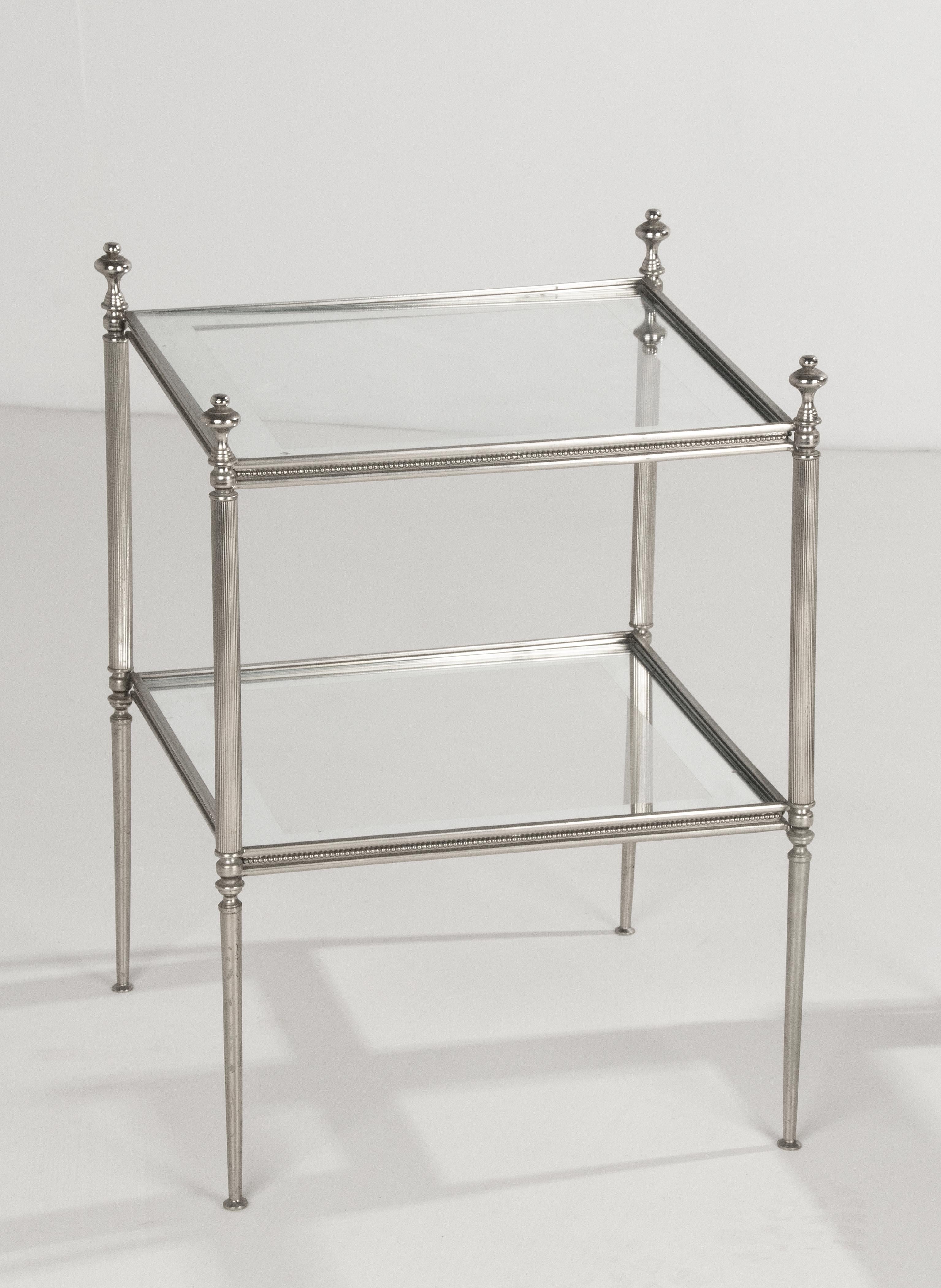 French Pair Mid-Century Modern Hollywood Regency Chrome Plated Side Tables For Sale