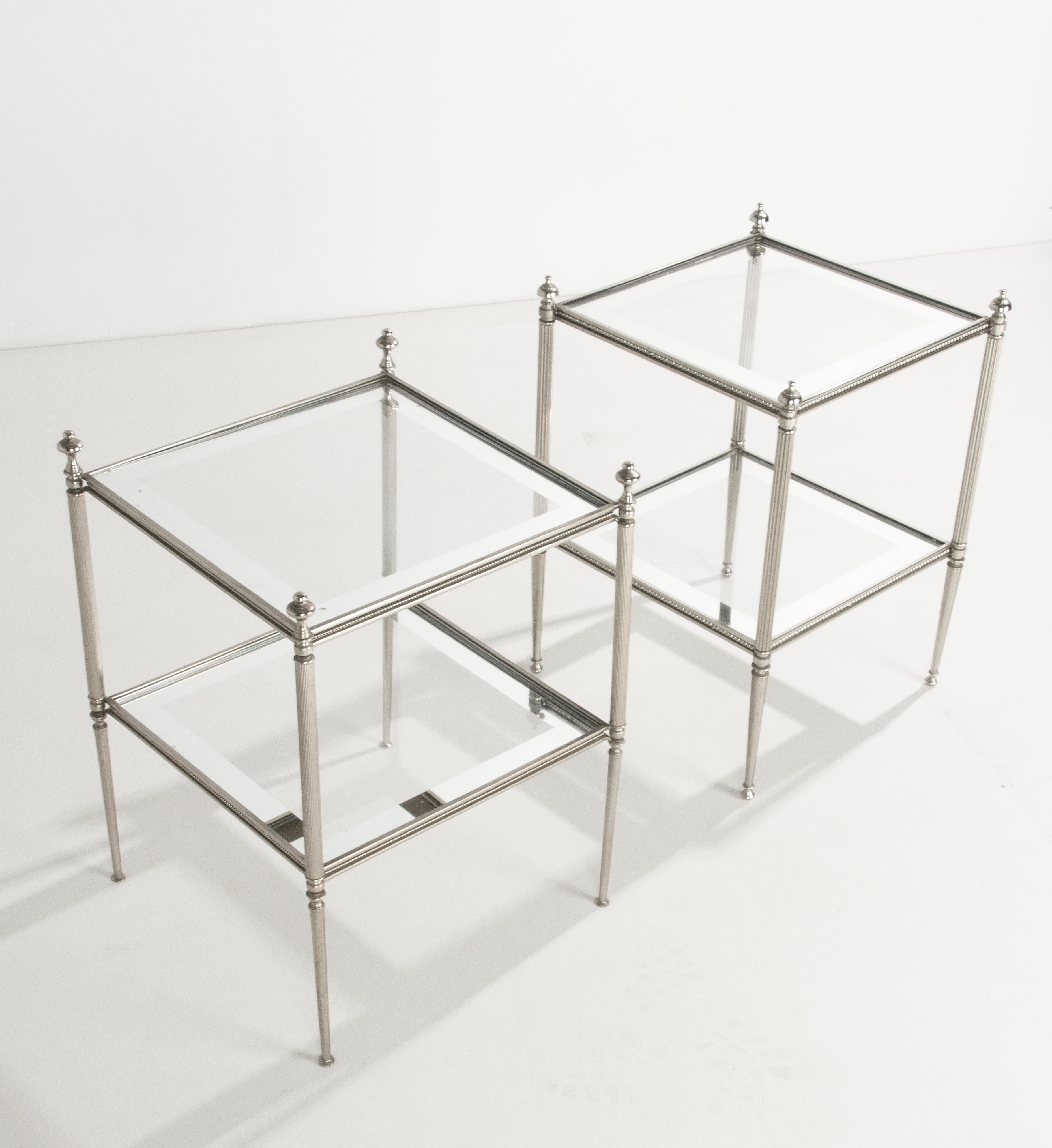 Mid-20th Century Pair Mid-Century Modern Hollywood Regency Chrome Plated Side Tables For Sale